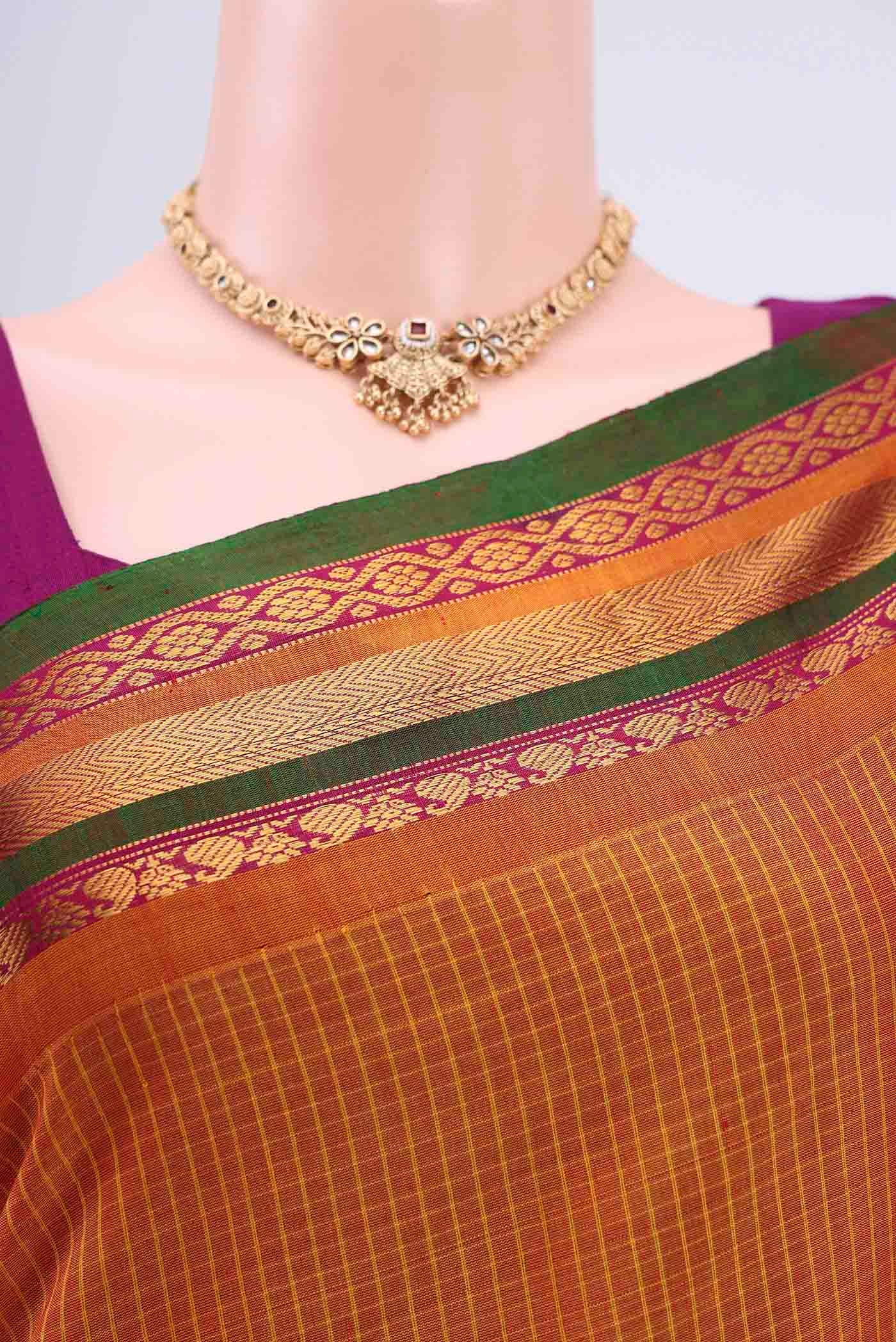 Border image of Yellow Gadwal Silk Saree with Stripes on the body and Zari Border