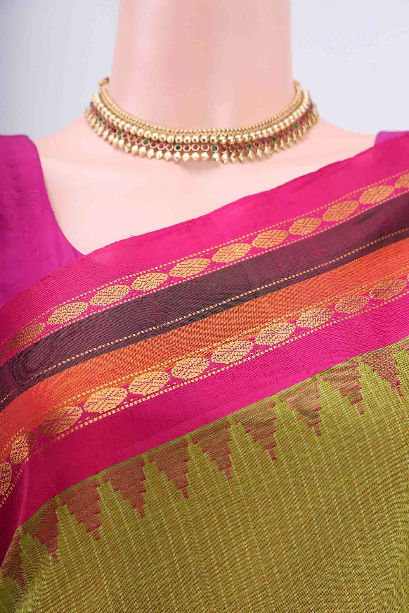 Border image of Light Green Gadwal Silk Saree with Stripes on the body and Zari Border