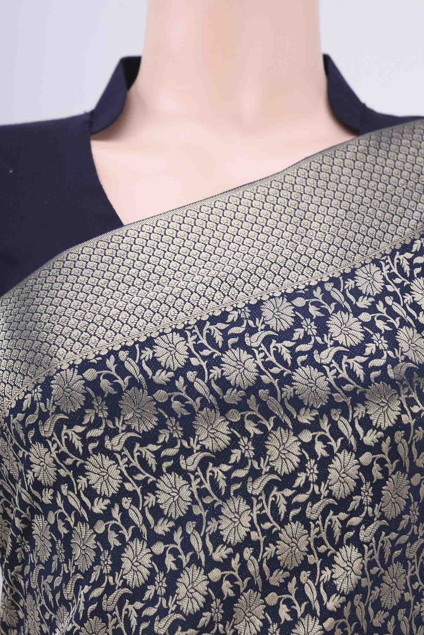 Border image of Navy Blue Mysore Crepe Saree with Zari Brocade on the body and Zari Border. 