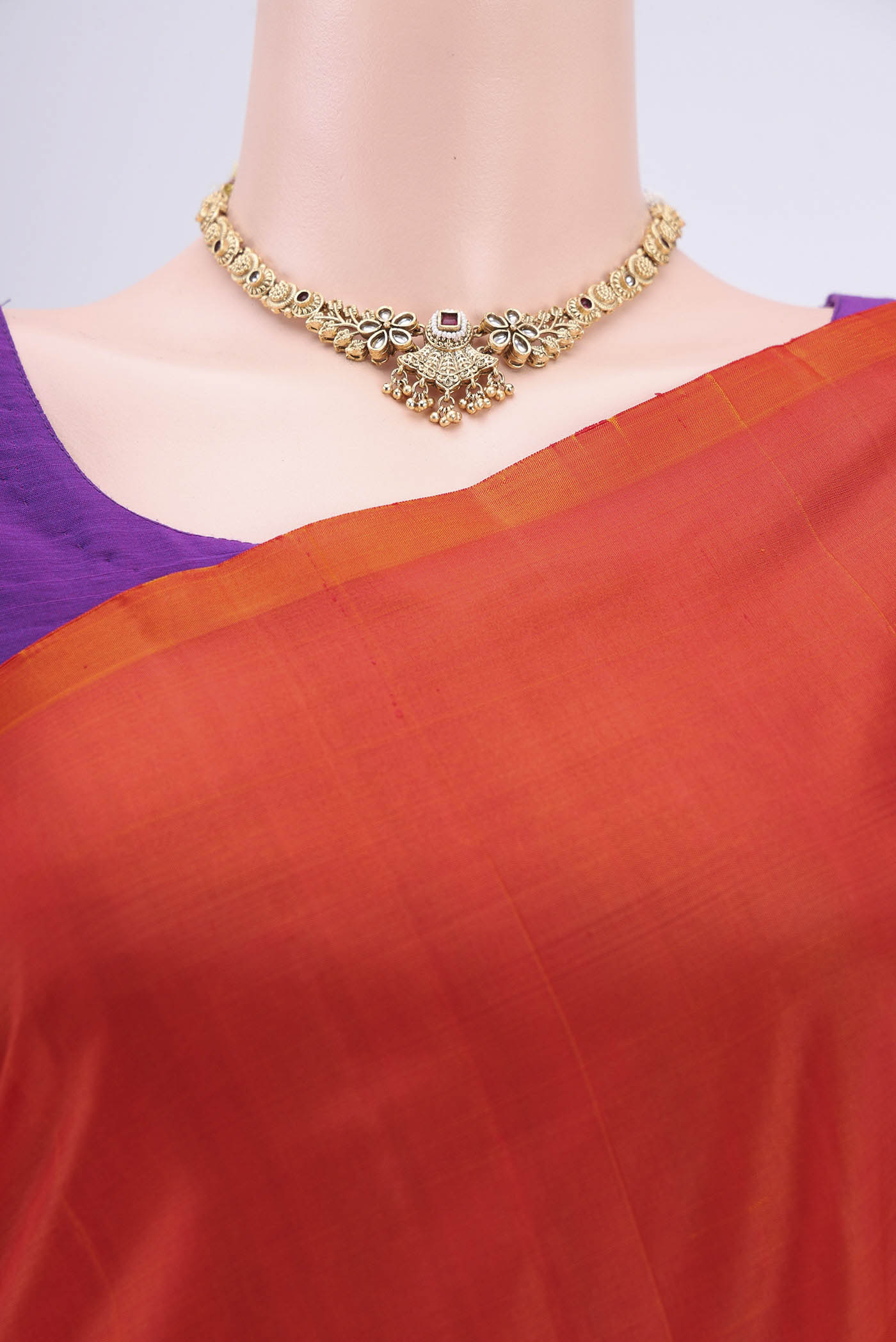 Border image of Orange Kanjivaram Silk Saree with Zari Butta on the body and One Side Border. 