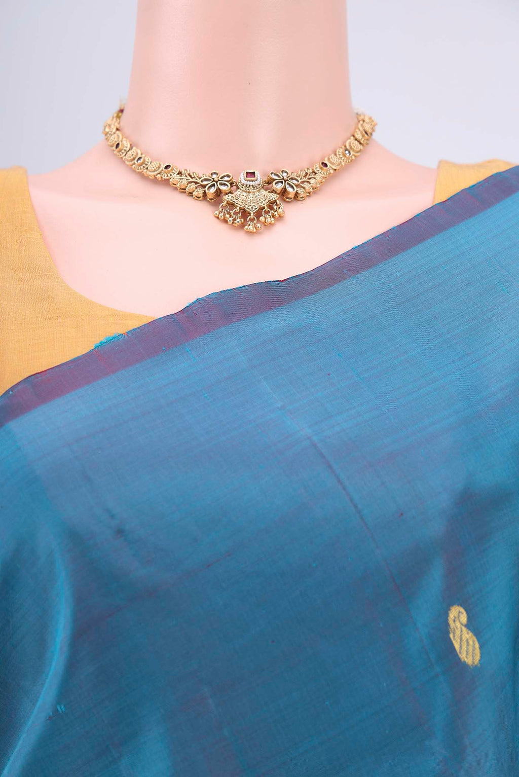 Border image of Light Blue Kanjivaram Silk Saree with Zari Butta on the body and One Side Border. 
