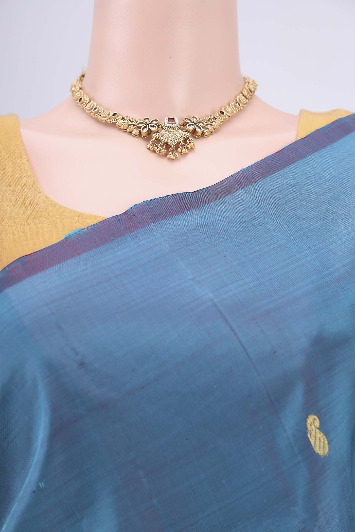 Border image of Light Blue Kanjivaram Silk Saree with Zari Butta on the body and One Side Border. 