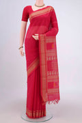 Dark Pink Kanchi Cotton Saree with Thread Butta on the body and Thread Border.  displayed on a mannequin