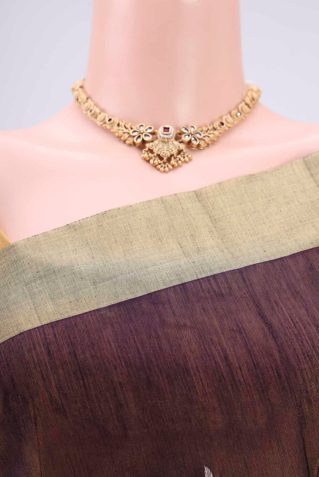 Border image of Navy Blue Chanderi Silk Cotton Saree with Zari Butta on the body and Zari Border. 