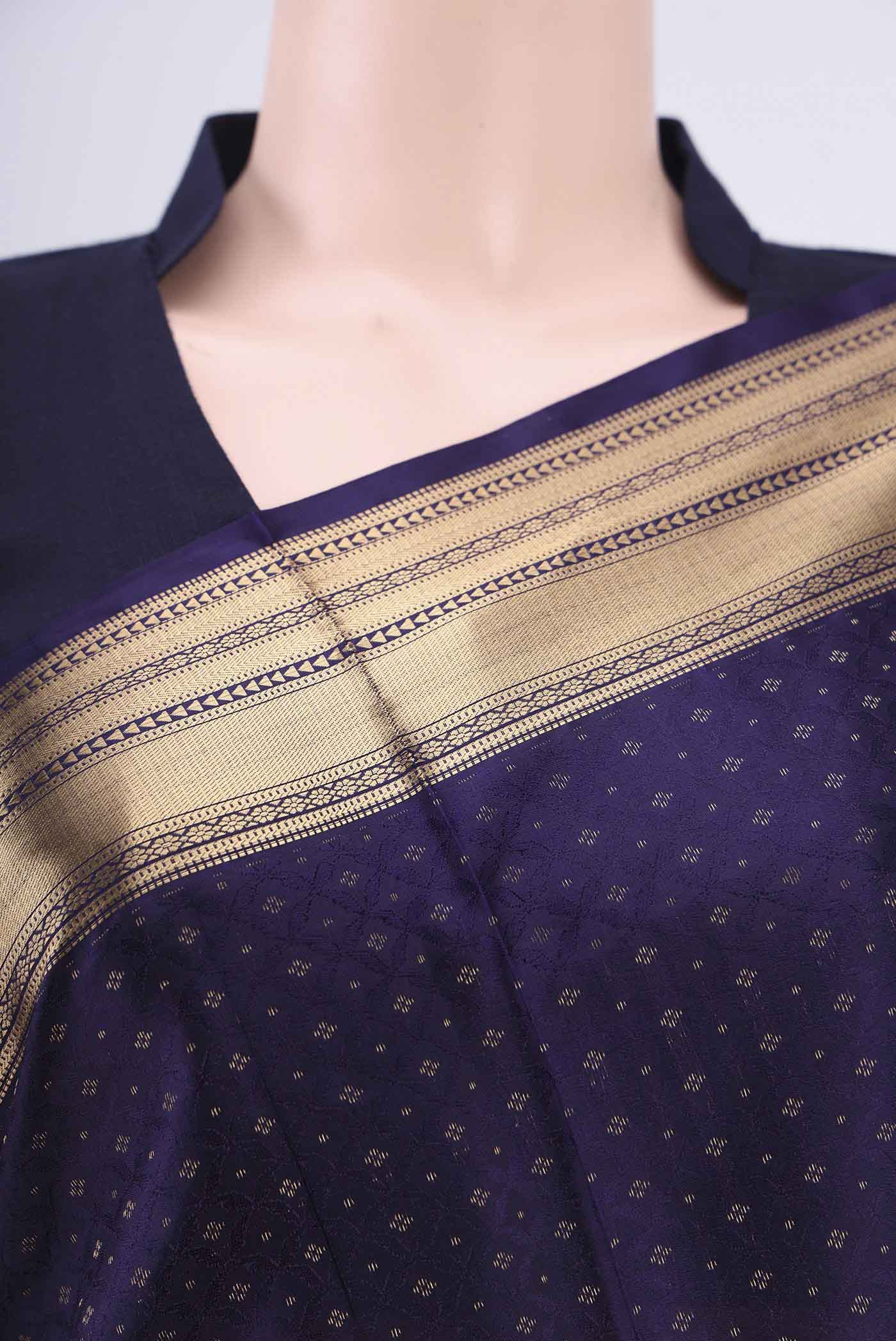 Border image of Navy Blue Soft Silk Saree with Jacquard With Zari Butta on the body and Zari Border. 