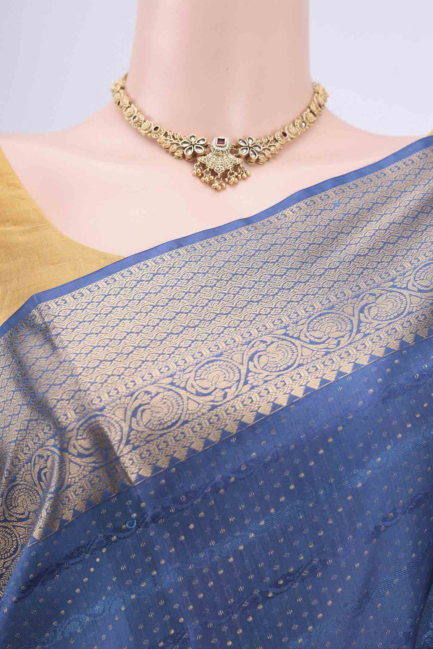 Border image of Blue Soft Silk Saree with Jacquard With Zari Butta on the body and Zari Border. 
