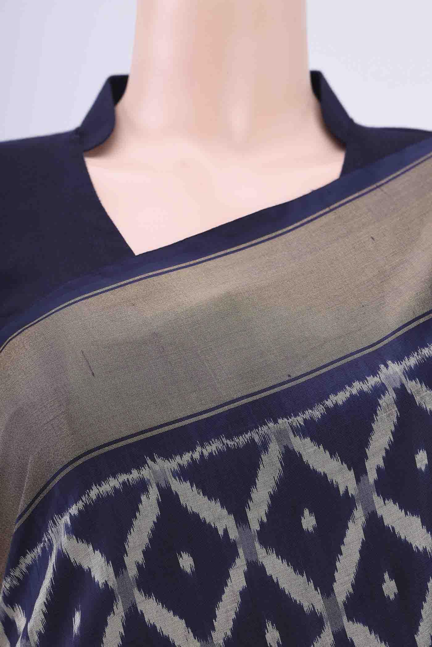 Border image of Brown Pochampally Silk Saree with Pure Ikat on the body and Zari Border. 