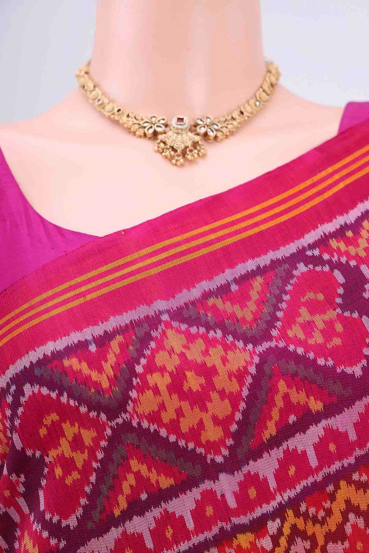 Border image of Multi Color Rajkot Patola Silk Saree with Pure Ikat on the body and Zari Border. 