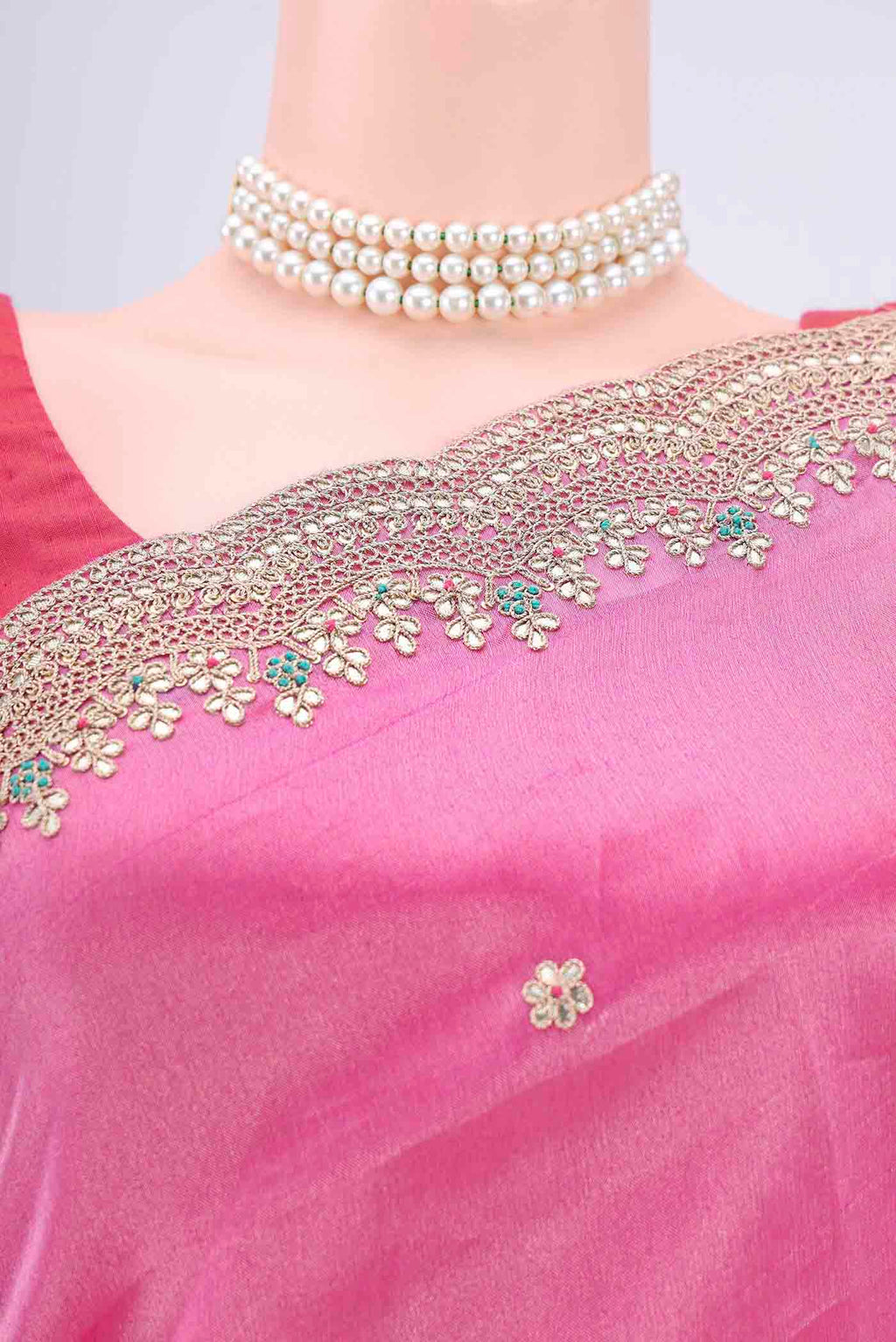 Border image of Multi Color Organza Silk Saree with Embroidery on the body and Zari Border. 