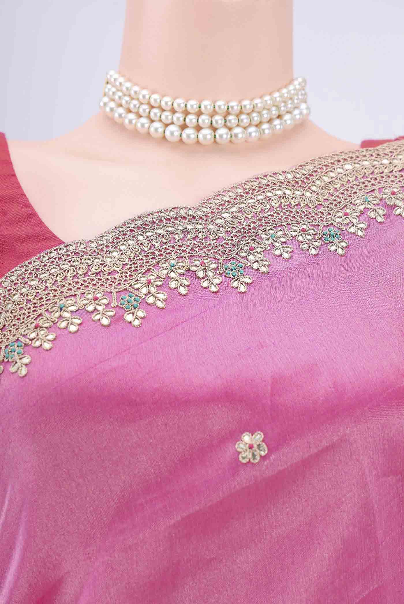 Border image of Multi Color Organza Silk Saree with Embroidery on the body and Zari Border. 