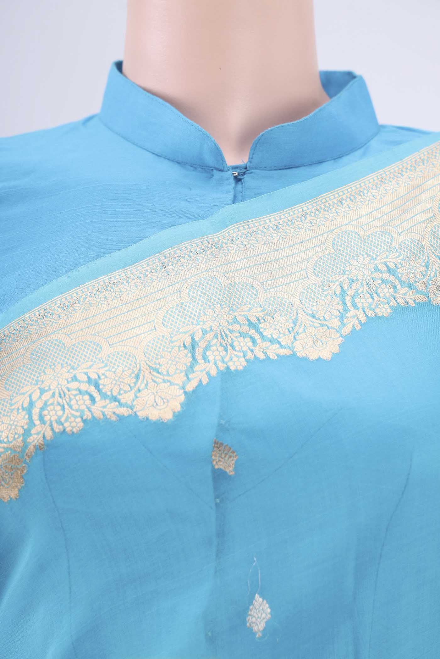 Border image of Sea Green Organza Silk Saree with Half And Half on the body and Zari Border. 