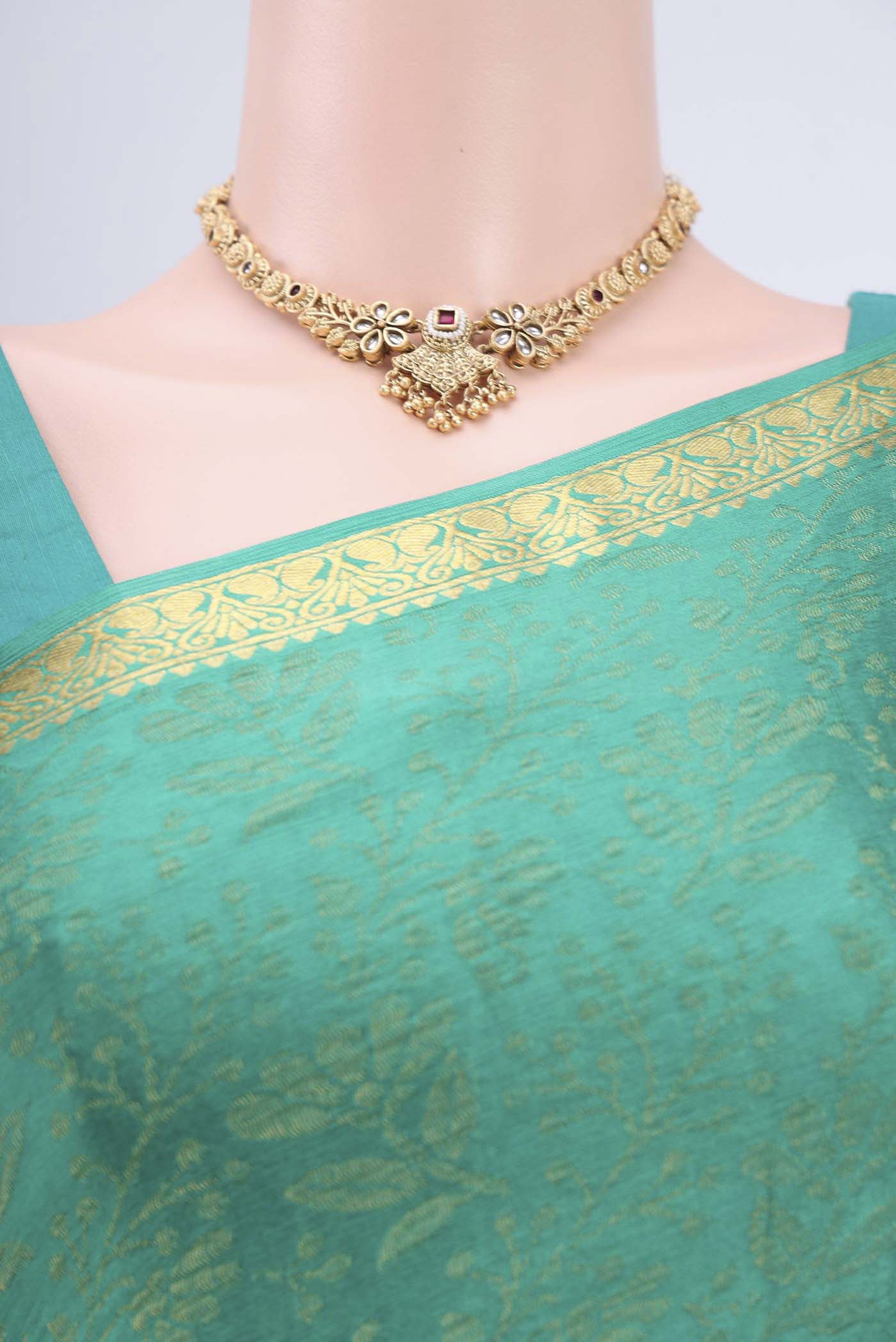 Border image of Sea Green Mysore Crepe Saree with Zari Brocade on the body and Zari Border. 