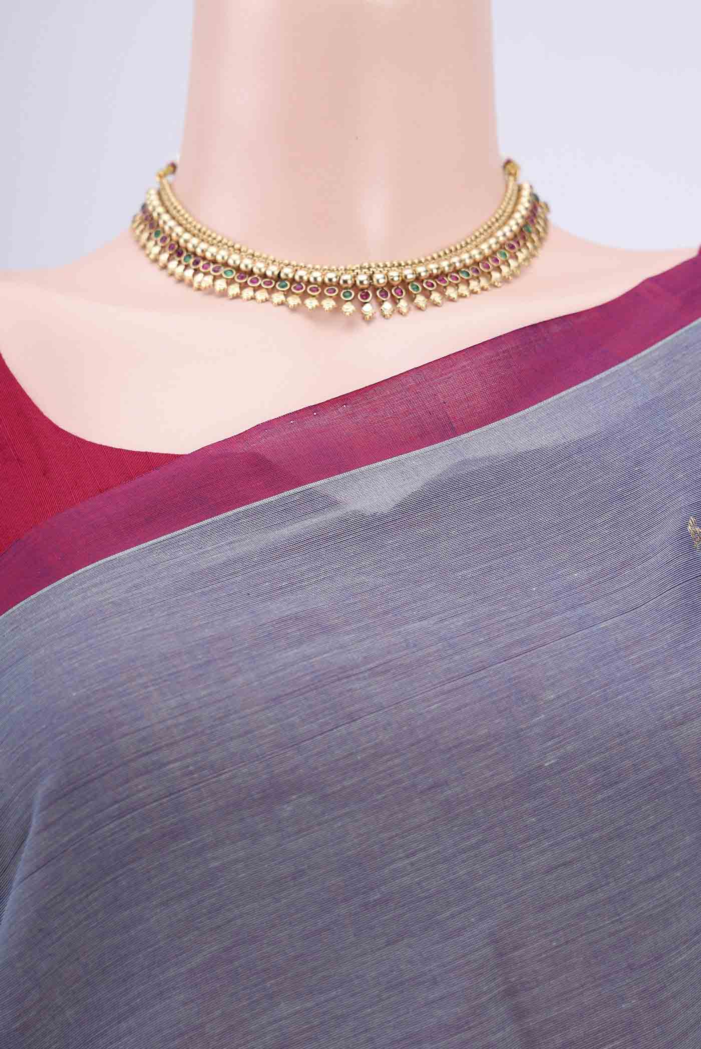 Border image of Sky Blue Kanchi Cotton Saree with Zari Butta on the body and Zari Border. 