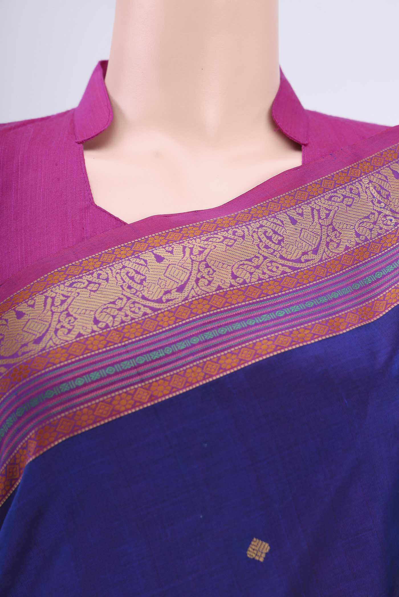 Border image of Royal Blue Silk Cotton Saree with Thread Butta on the body and Zari Border. 
