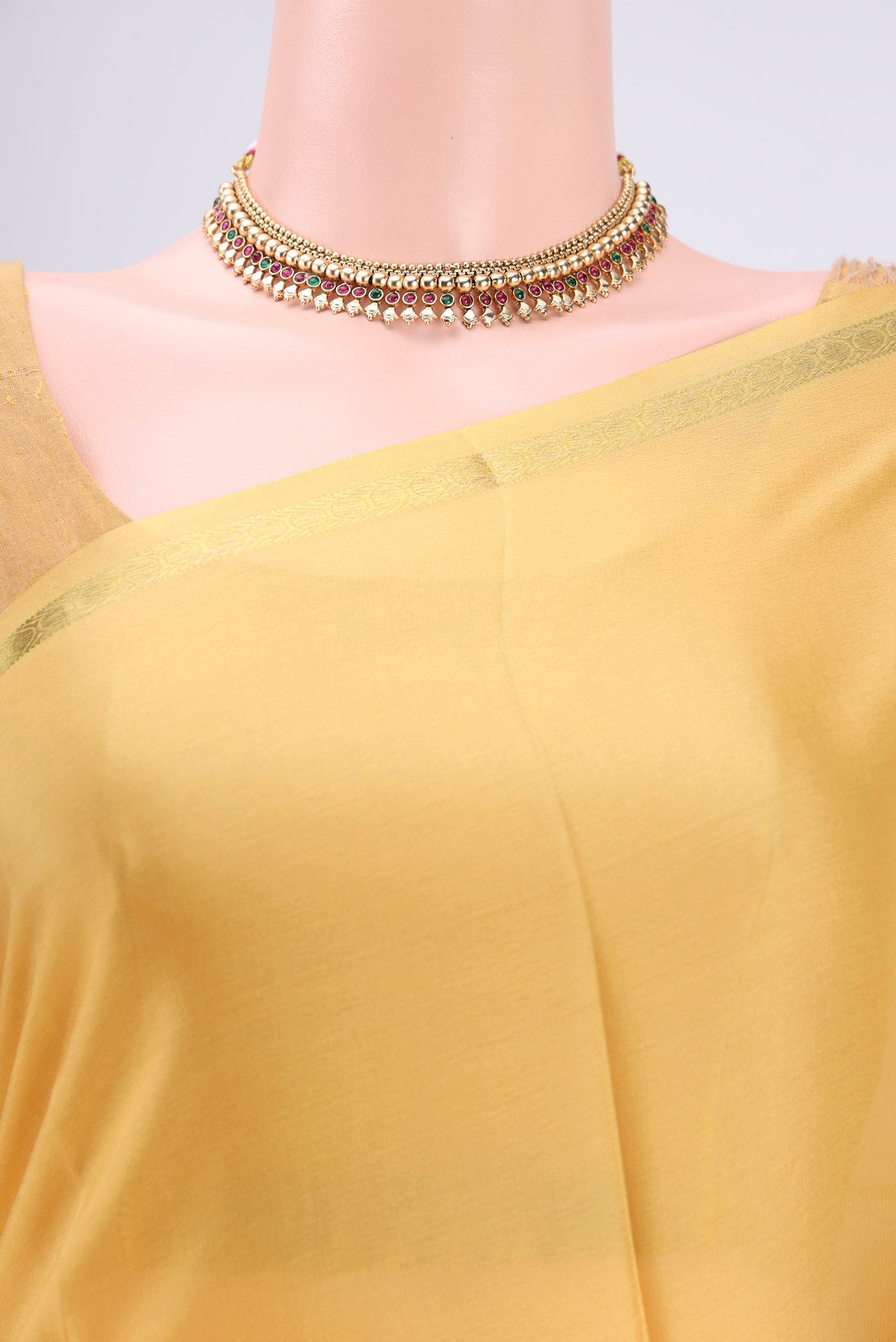 Border image of Yellow Mysore Crepe Saree with Plain Body and Zari Border. 