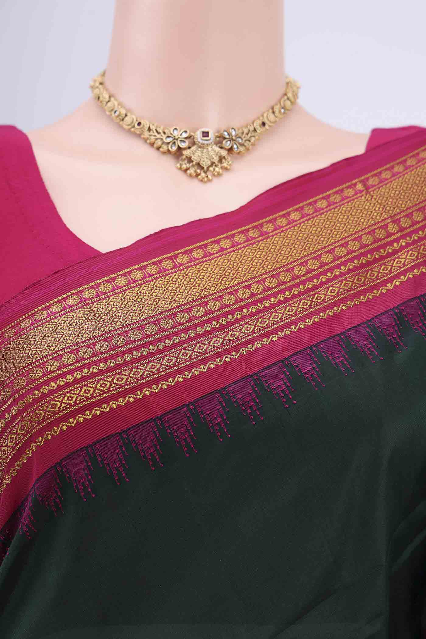 Border image of Maroon Dual Tone Blended Bangalore Silk Saree with Plain Body and Zari Border. 