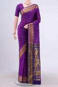 Purple Dual Tone Blended Bangalore Silk Saree with Zari Butta on the body and Temple Border.  displayed on a mannequin