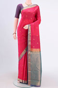 Rani Pink Dual Tone Nangavalli Silk [ Salem ] Saree with Zari Butta on the body and Zari Border.  displayed on a mannequin