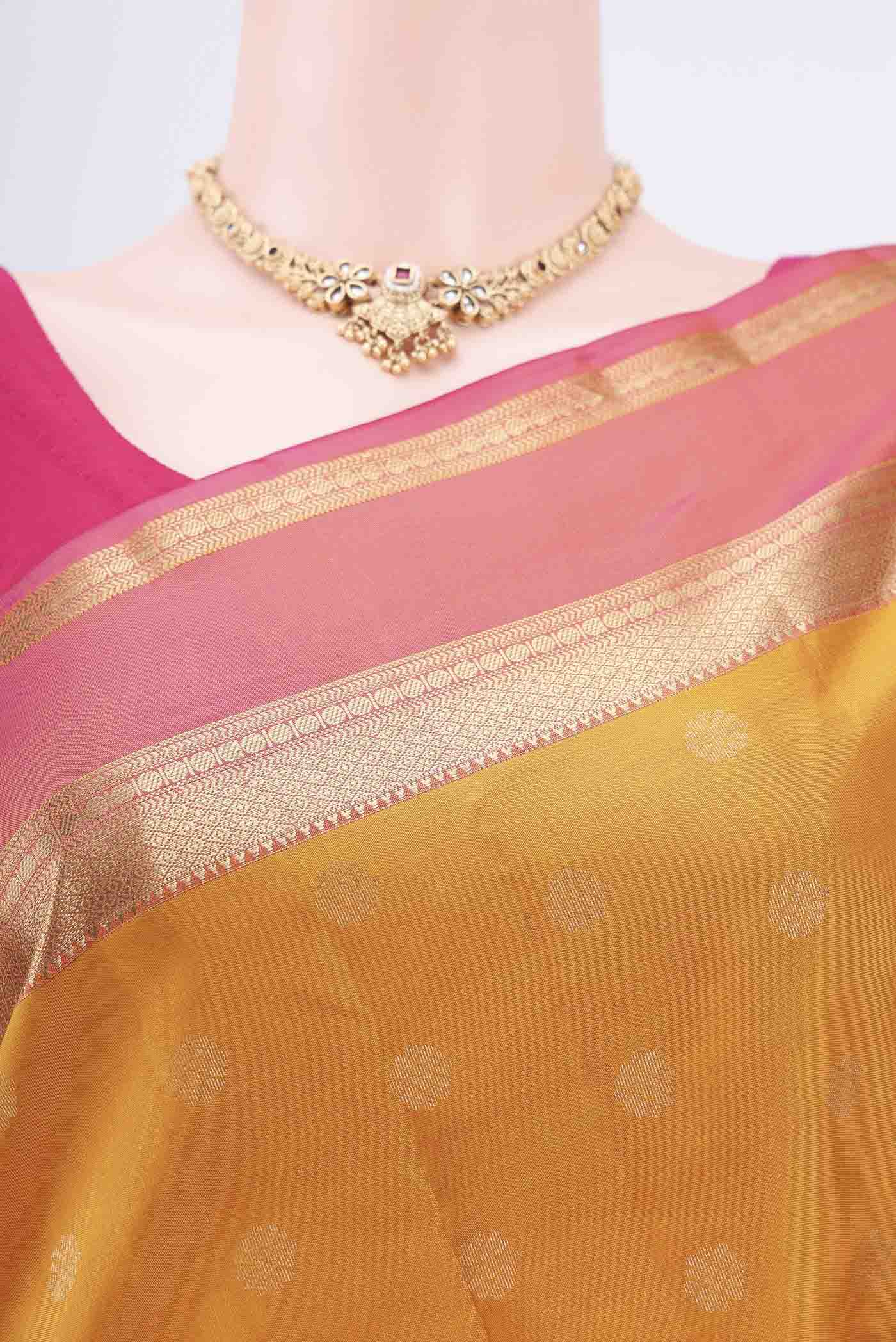 Border image of Mustard Nangavalli Silk [ Salem ] Saree with Zari Butta on the body and Zari Border. 