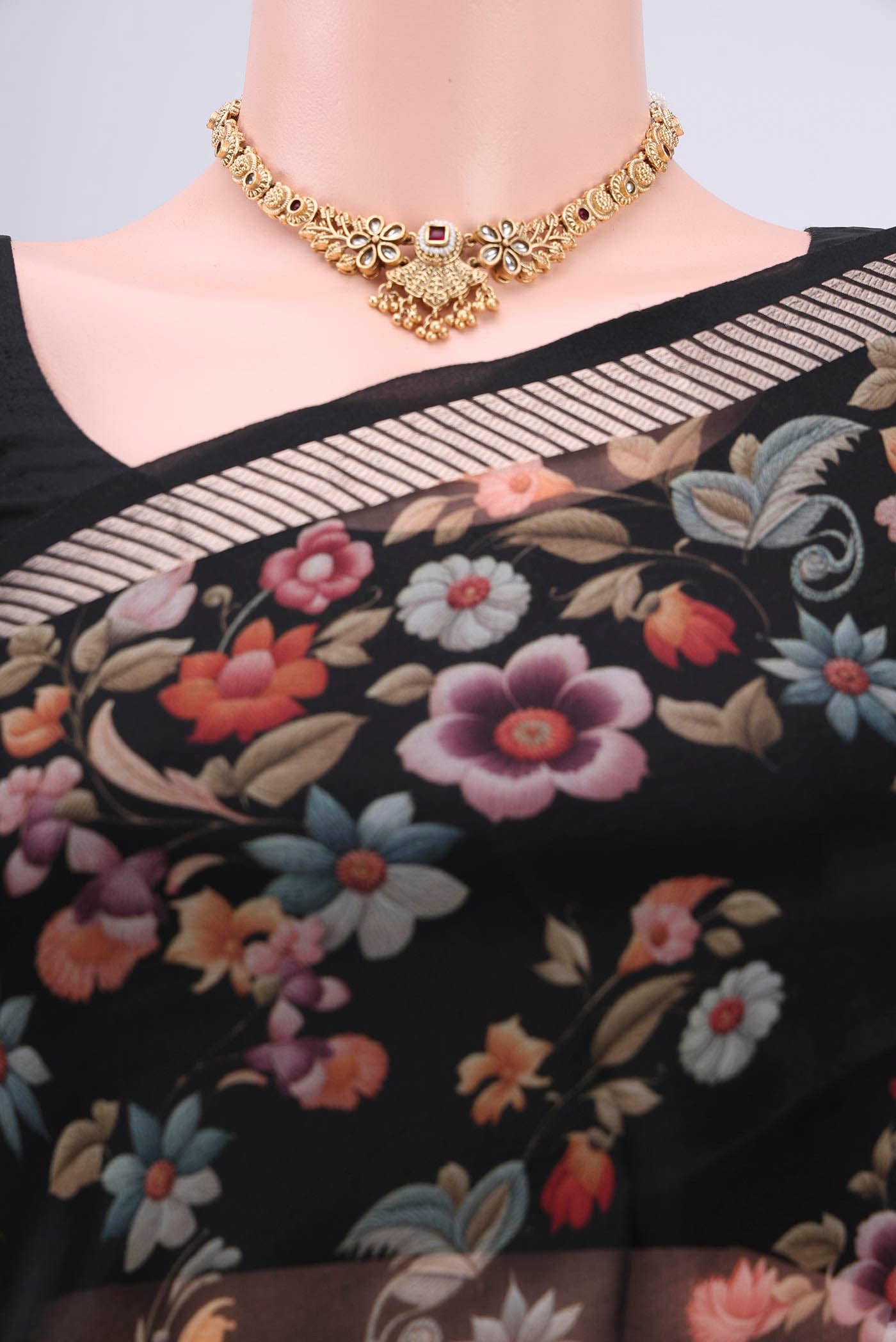 Border image of Light Green Organza Silk Saree with Floral Print on the body and Zari Border. 