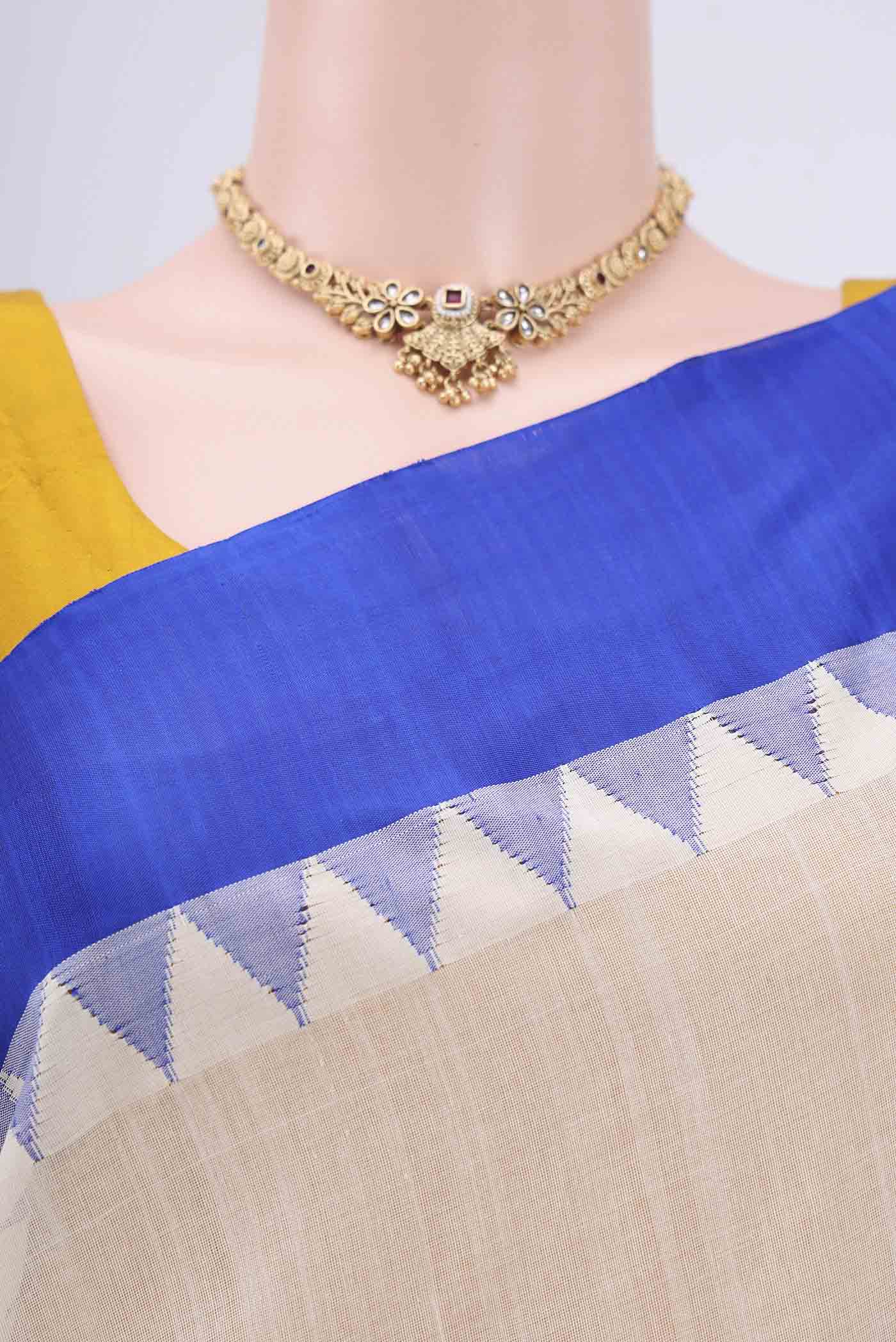 Border image of Cream Kanchi Cotton Saree with Plain Body and Silk Border. 