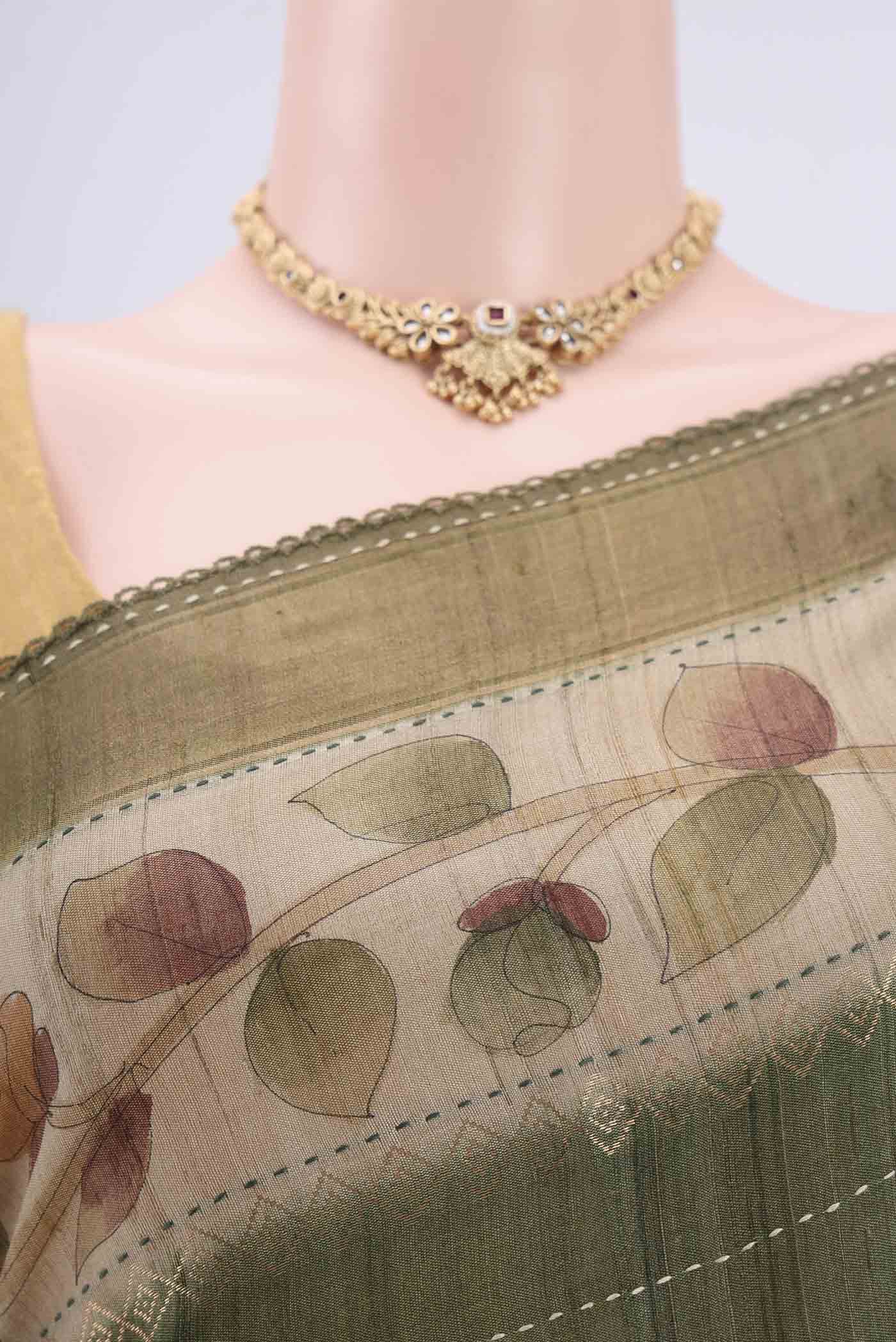 Border image of Multi Color Tussar Silk Saree with Printed design on the body and Fancy Border. 