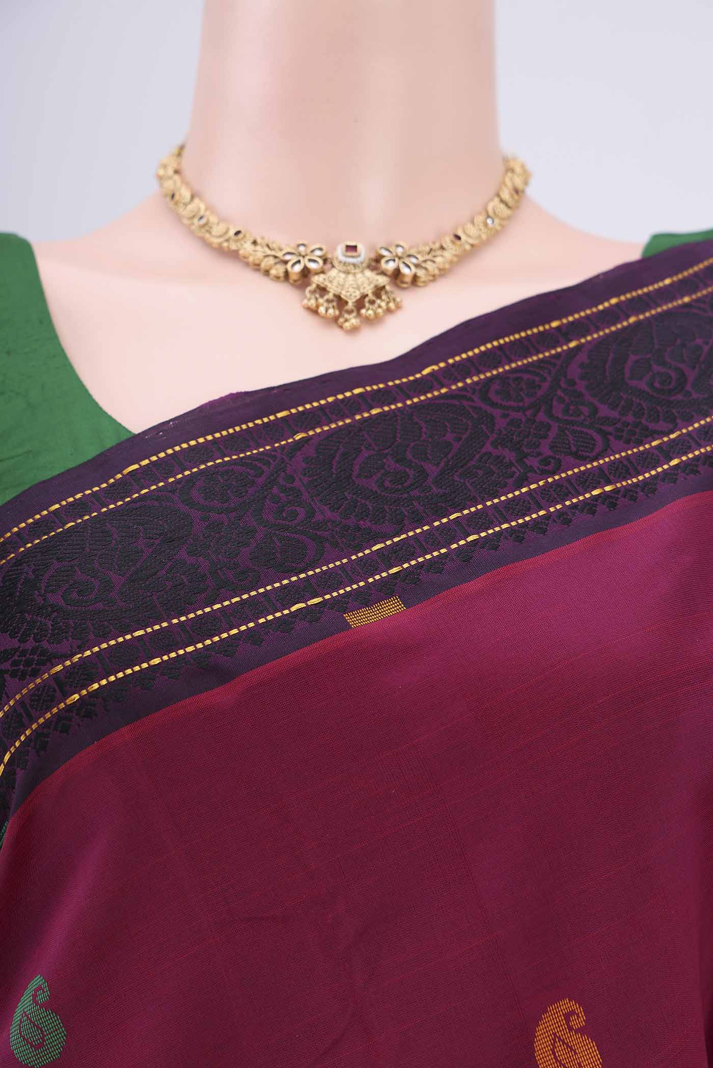Border image of Magenta Blended Poly Cotton Saree with Thread Butta on the body and Thread Border. 