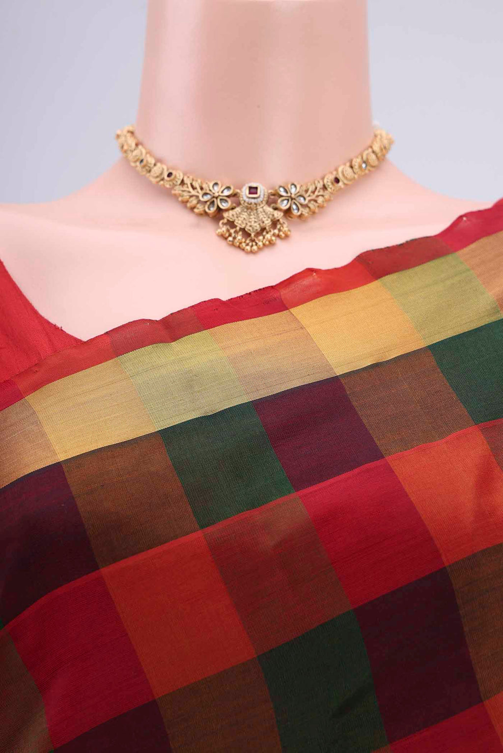 Border image of Multi Color Blended Coimbatore Silk Cotton Saree with Checked design on the body and Zari Border. 