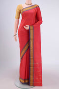 Dark Pink Bangalore Silk Saree with Thread Butta on the body and Zari Border.  displayed on a mannequin