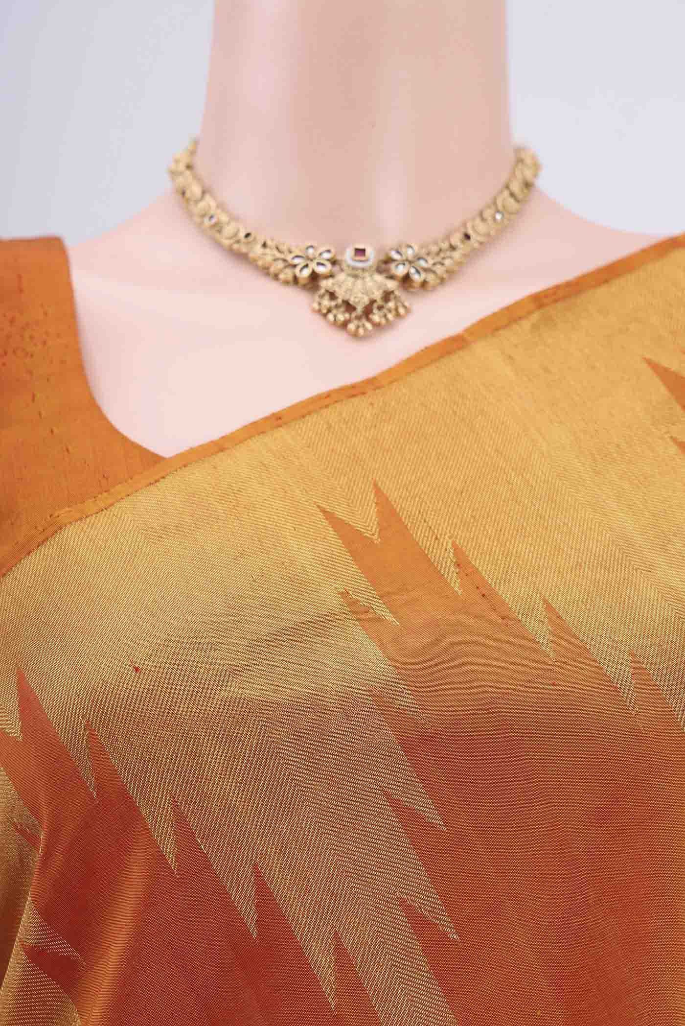Border image of Mustard Dual Tone Soft Silk Saree with Jacquard design on the body and Temple Border. 