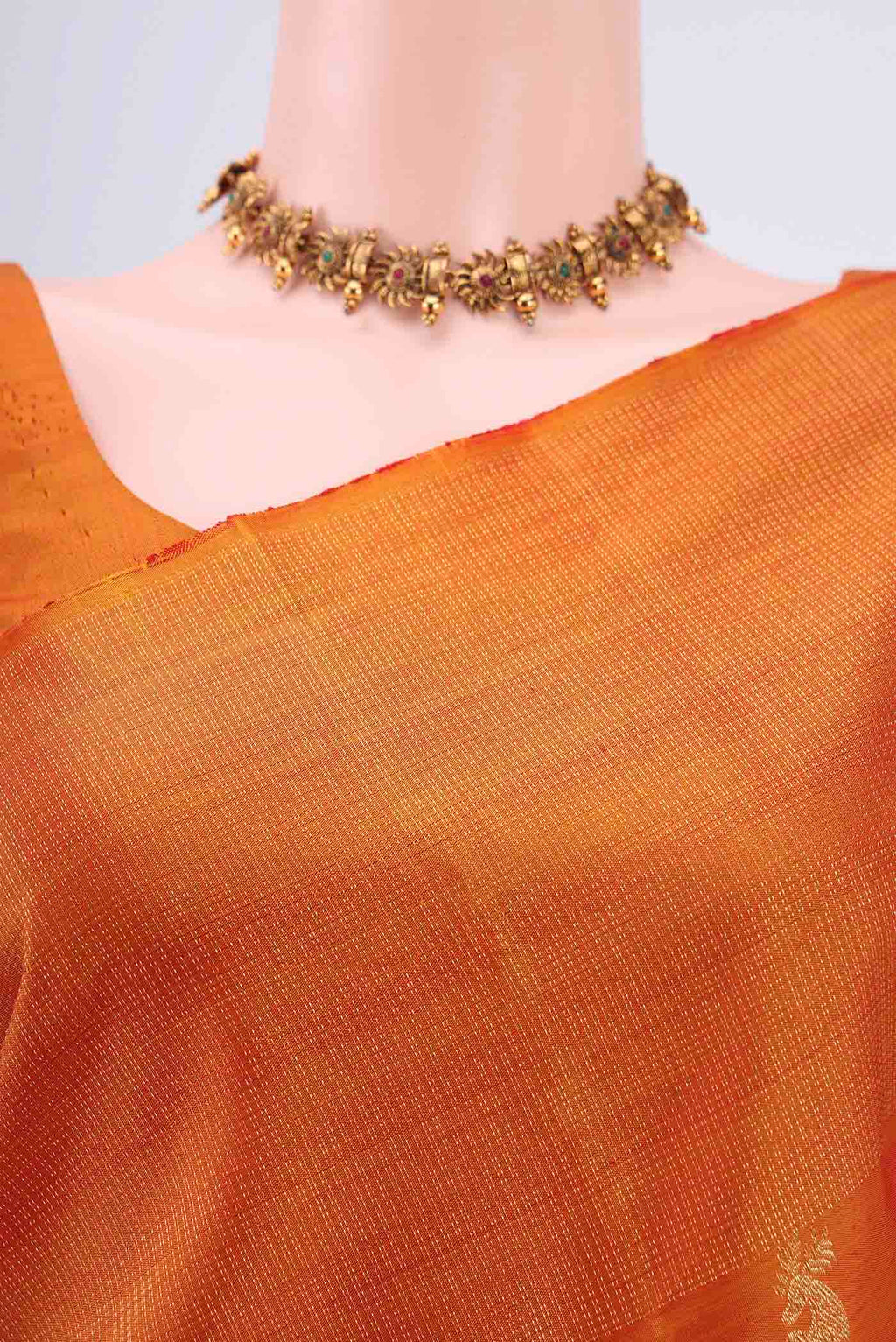 Border image of Mustard Dual Tone Kanjivaram Silk Saree with Zari Butta on the body and Zari Border. 
