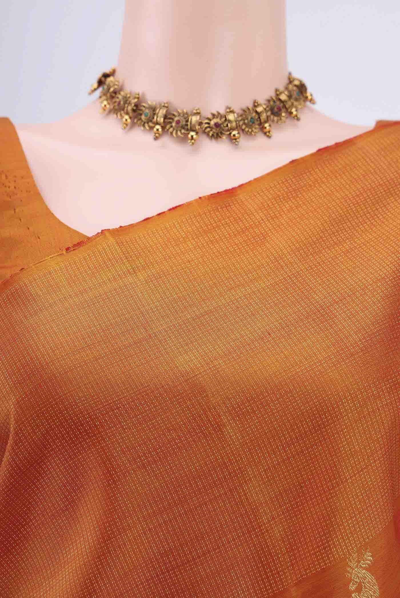 Border image of Mustard Dual Tone Kanjivaram Silk Saree with Zari Butta on the body and Zari Border. 