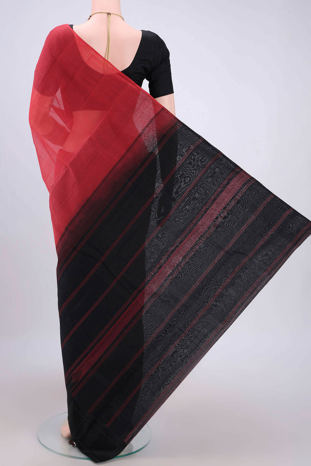 Flat view of Peach Kanchi Cotton Saree with Plain Body and Zari Border. 