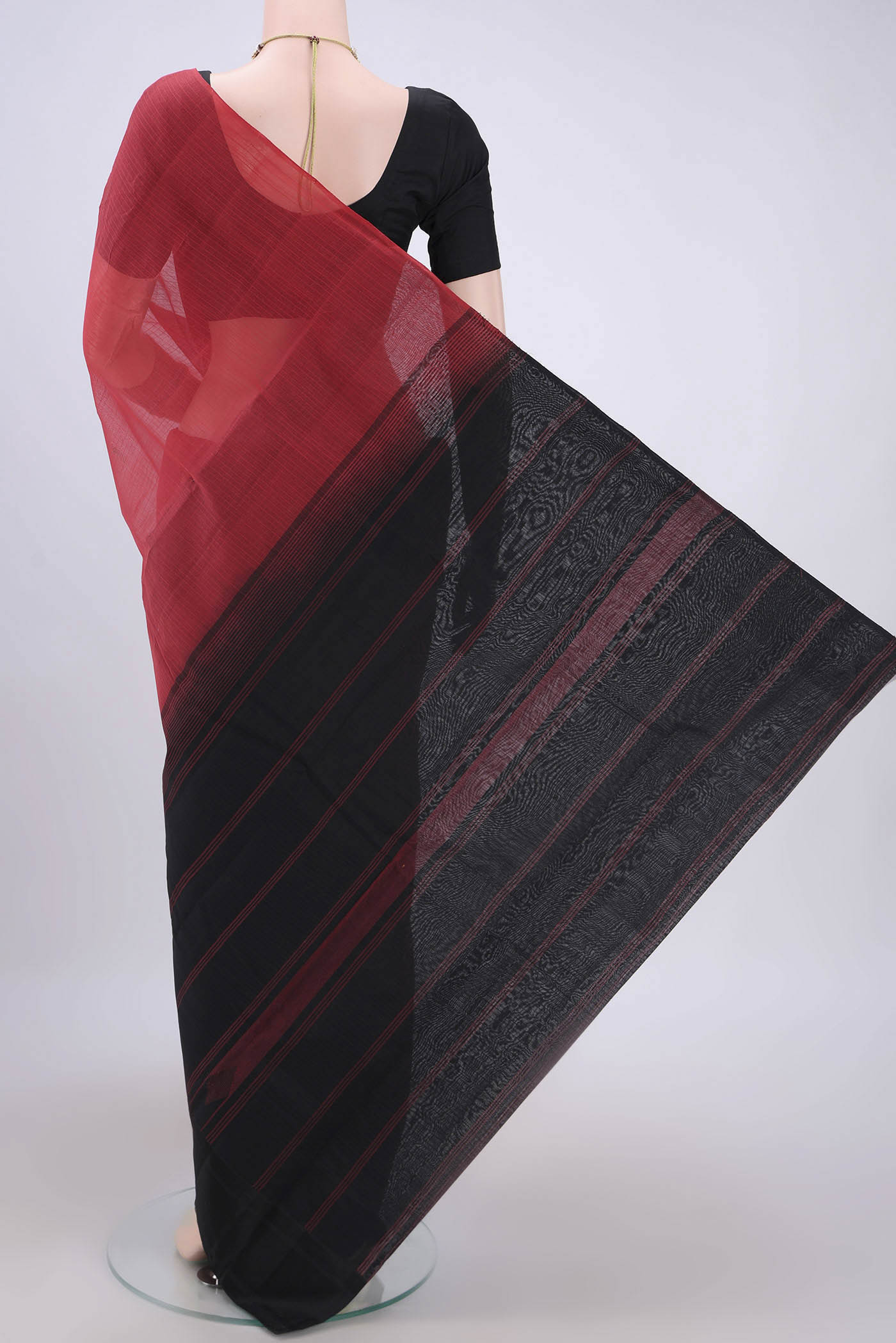 Flat view of Peach Kanchi Cotton Saree with Plain Body and Zari Border. 