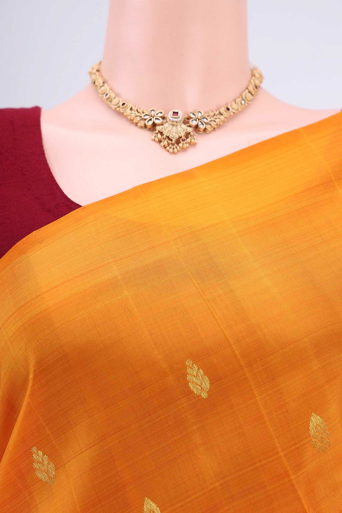 Border image of Yellow Dual Tone Kanjivaram Silk Saree with Zari Butta on the body and One Side Border. 
