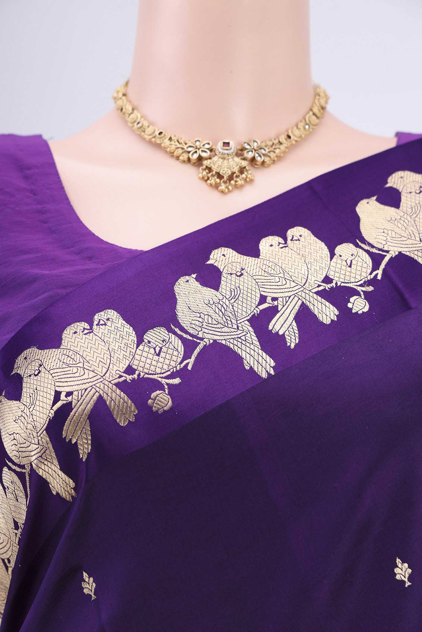 Border image of Purple Banarasi Katan Silk Saree with Zari Butta on the body and Zari Border. 