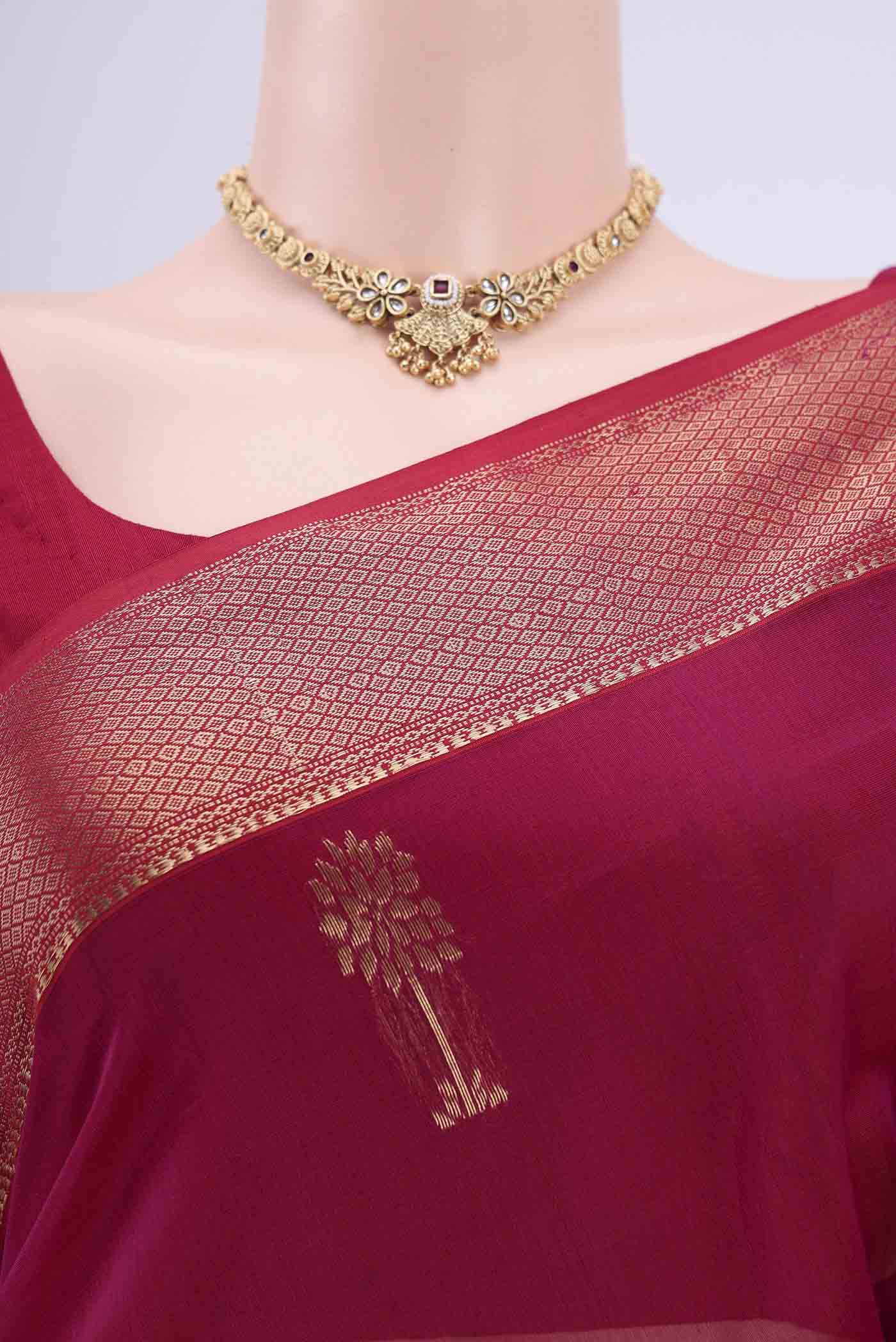 Border image of Magenta Maheshwari Silk Cotton Saree with Stripes on the body and Zari Border. 