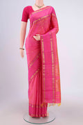 Pink Dual Tone Kanchipuram Silk Saree with Zari Butta on the body and Zari Border.  displayed on a mannequin