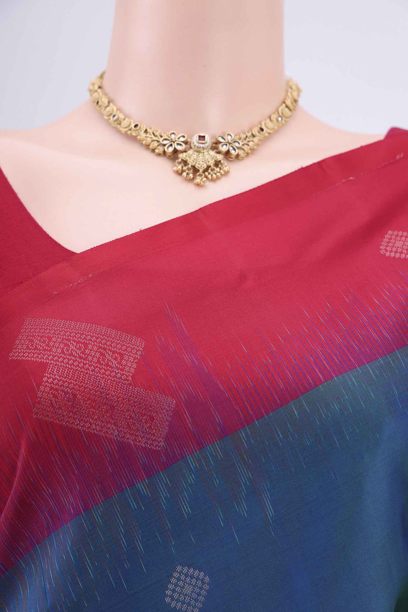 Border image of Turquoise Soft Silk Saree with Zari Butta on the body and Zari Border. 