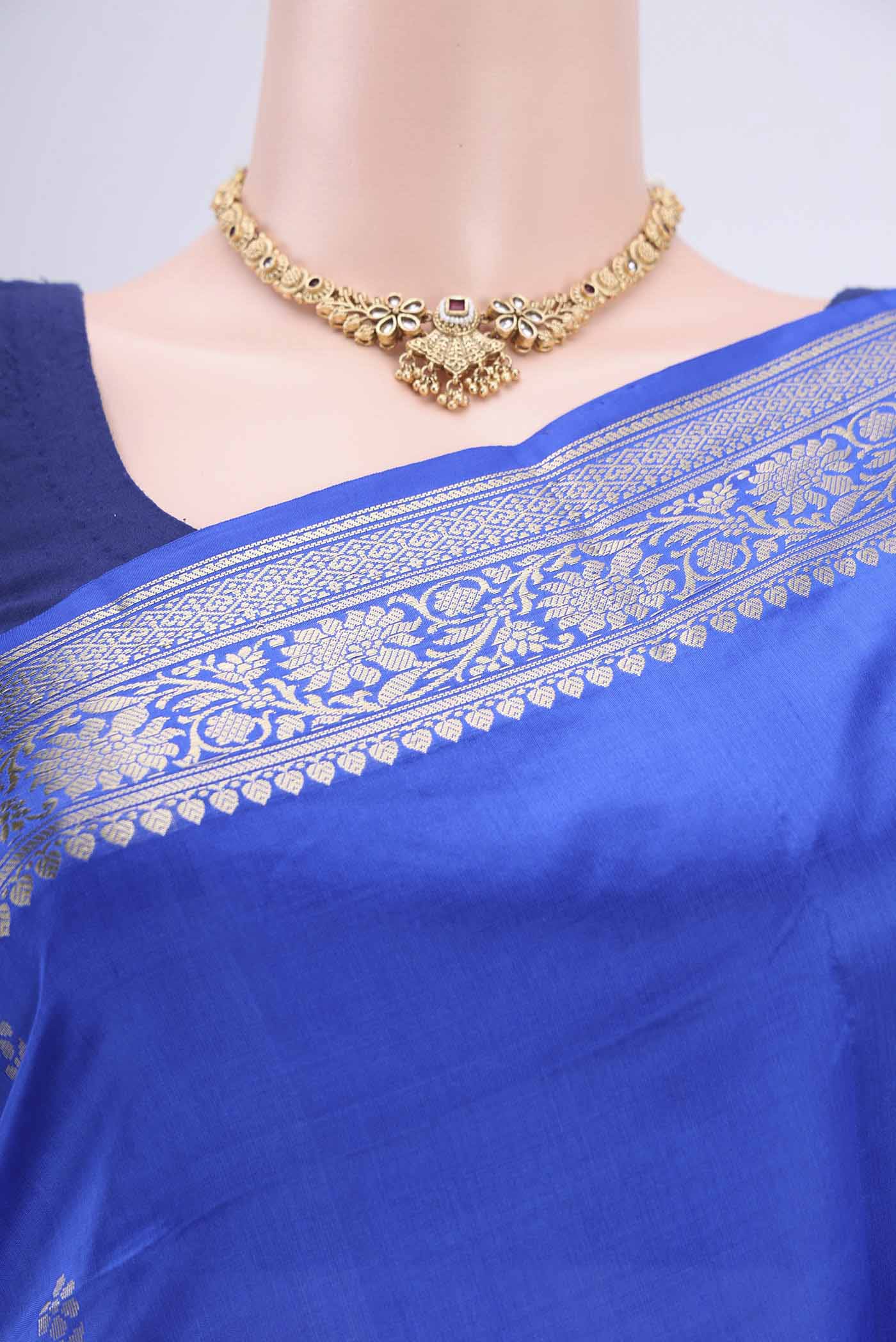 Border image of Royal Blue Banarasi Katan Silk Saree with Zari Butta on the body and Zari Border. 