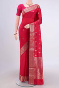 Dark Pink Banarasi Katan Silk Saree with Zari Butta on the body and Zari Border.  displayed on a mannequin