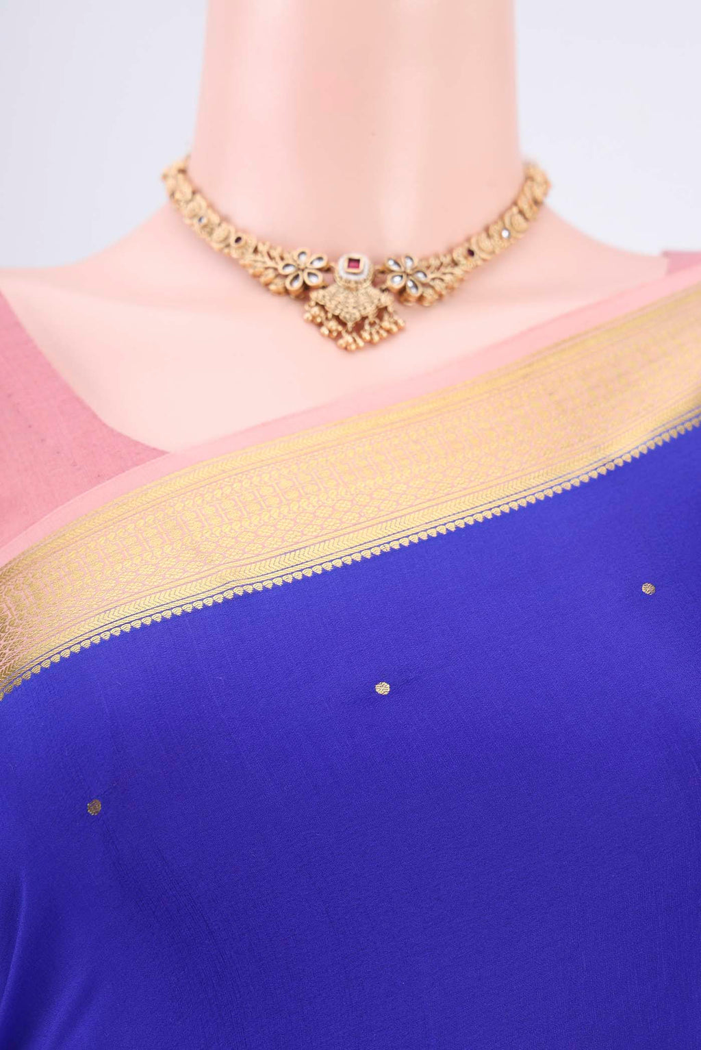 Border image of Royal Blue Mysore Crepe Saree with Zari Butta on the body and Zari Border. 
