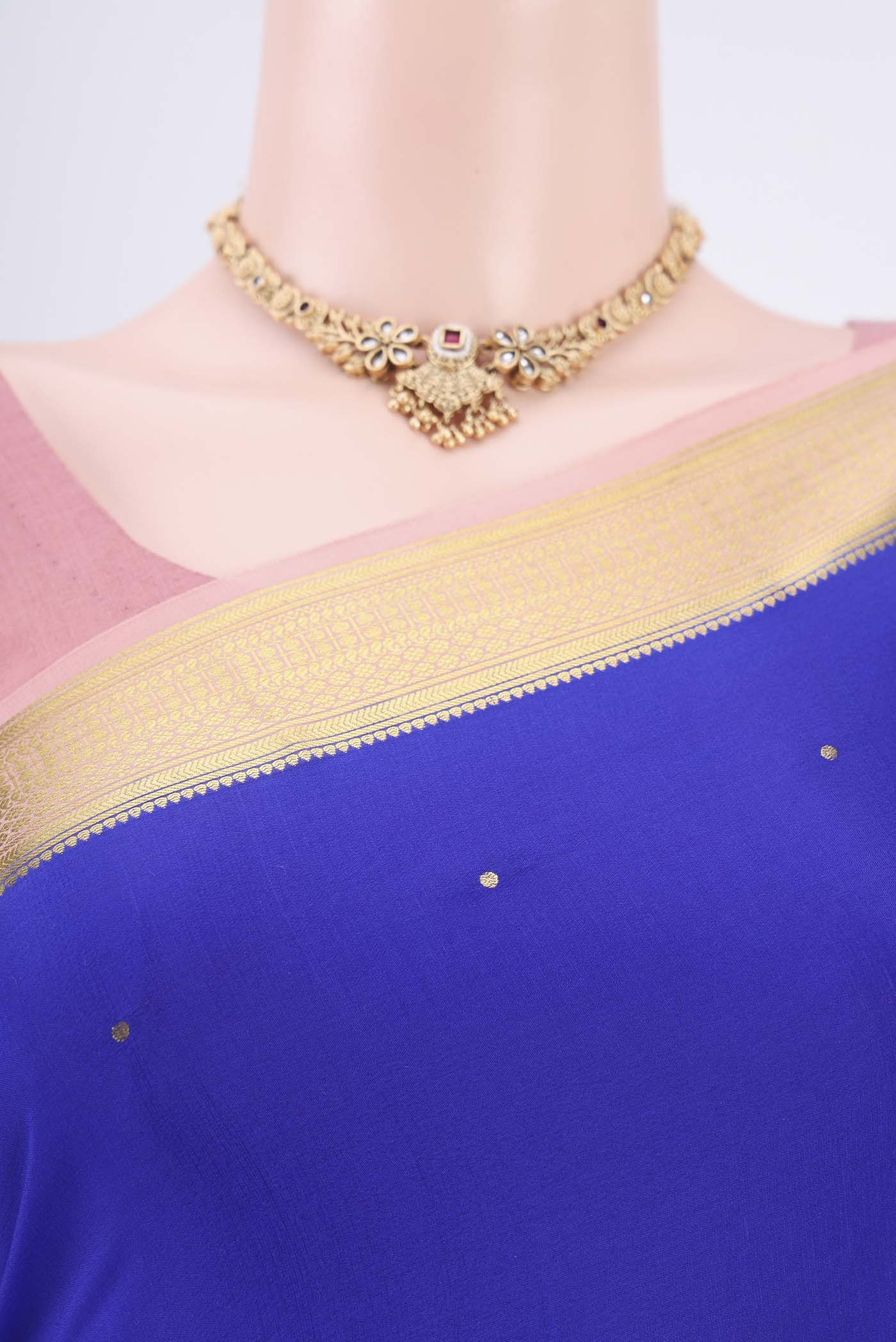 Border image of Royal Blue Mysore Crepe Saree with Zari Butta on the body and Zari Border. 