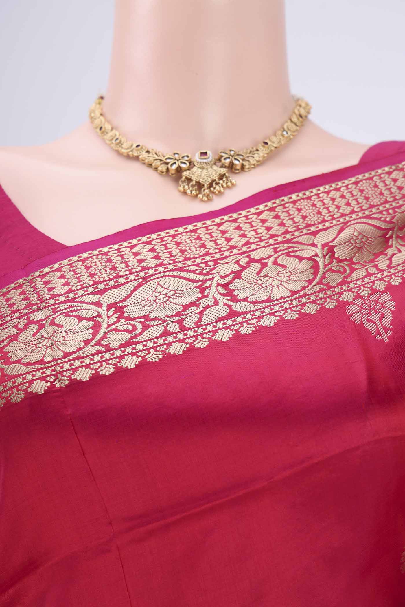 Border image of Imperial Pink Banarasi Katan Silk Saree with Zari Butta on the body and Zari Border. 