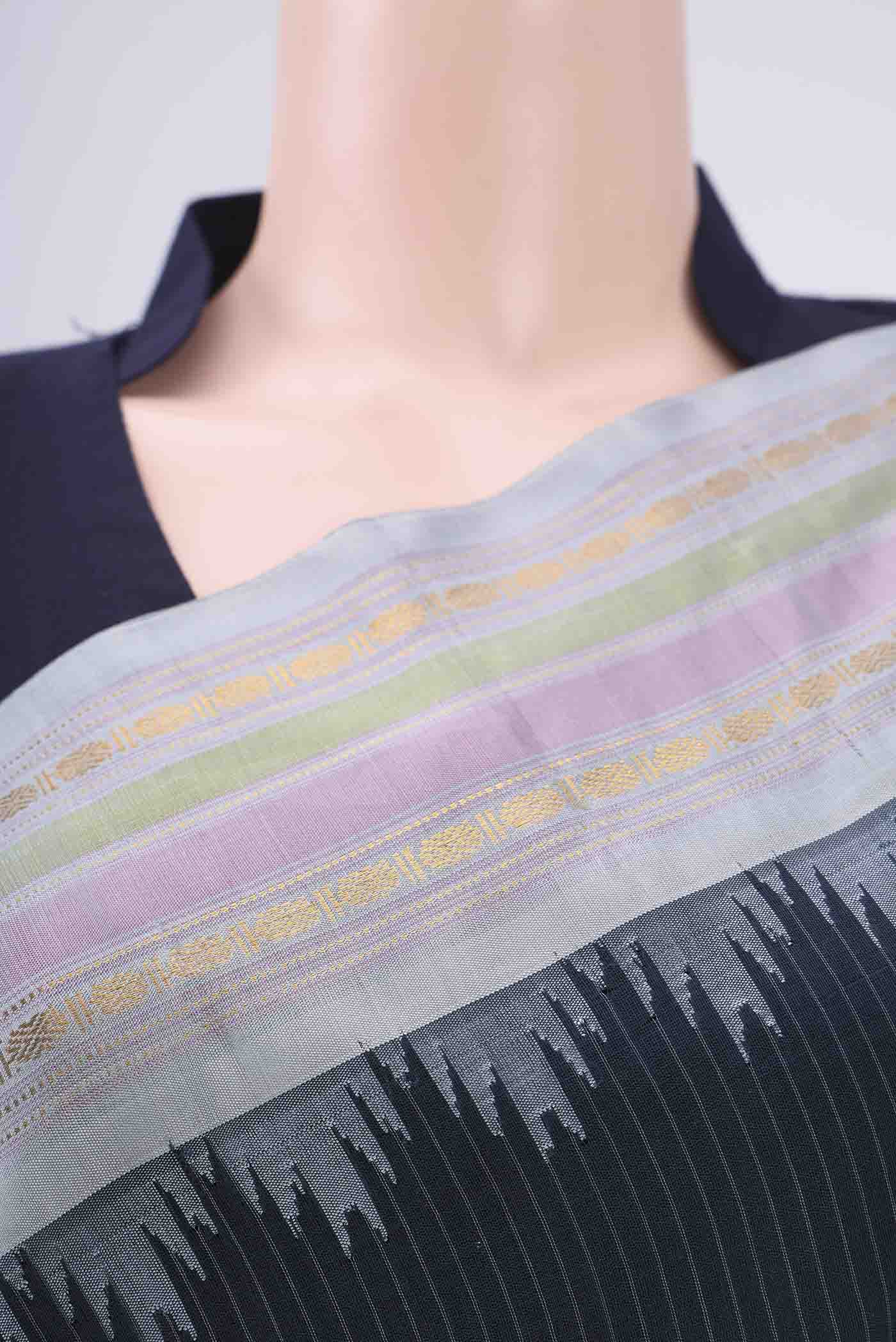 Border image of Davys Grey Gadwal Silk Saree with Stripes on the body and Zari Border. 