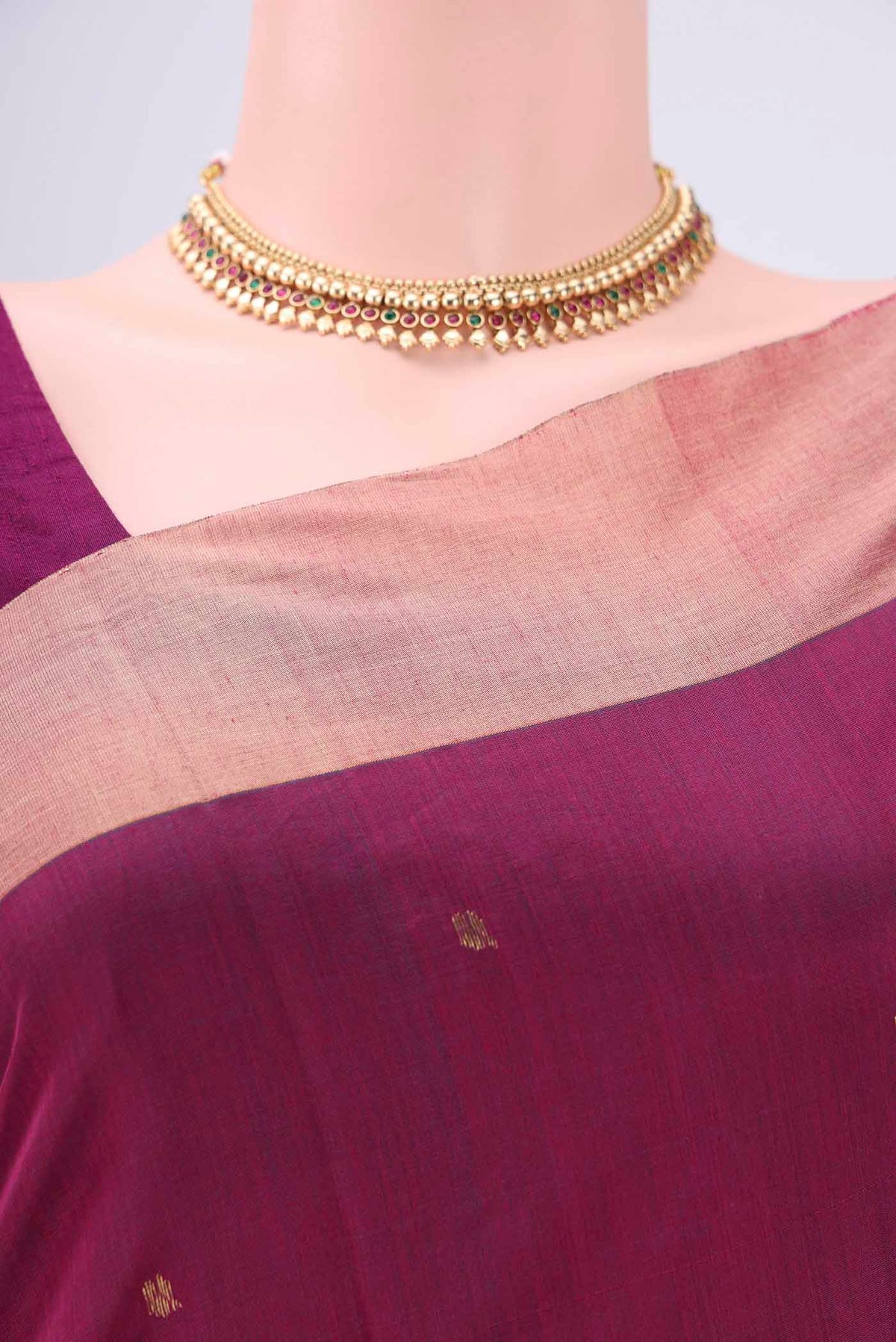 Border image of Magenta Chanderi Silk Cotton Saree with Zari Butta on the body and Zari Border. 