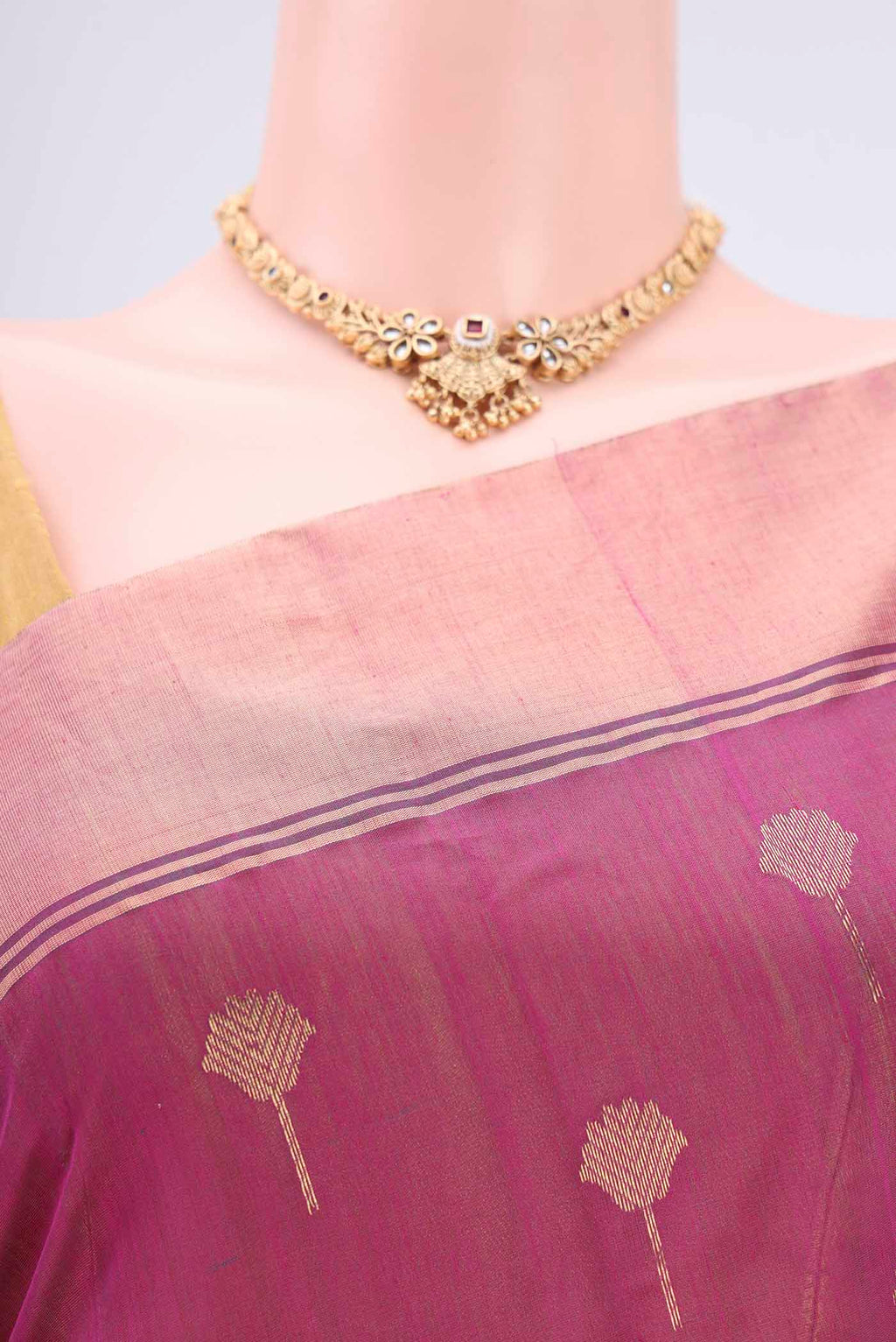 Border image of Magenta Chanderi Silk Cotton Saree with Zari Butta on the body and Zari Border. 