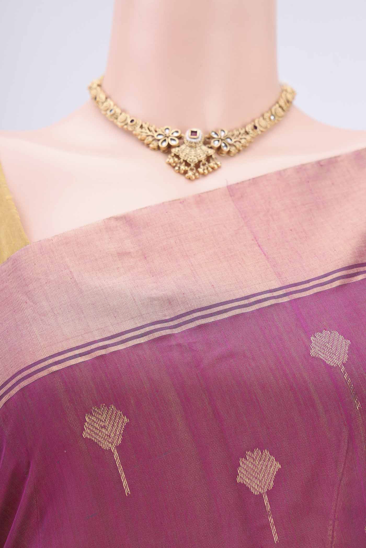 Border image of Magenta Chanderi Silk Cotton Saree with Zari Butta on the body and Zari Border. 