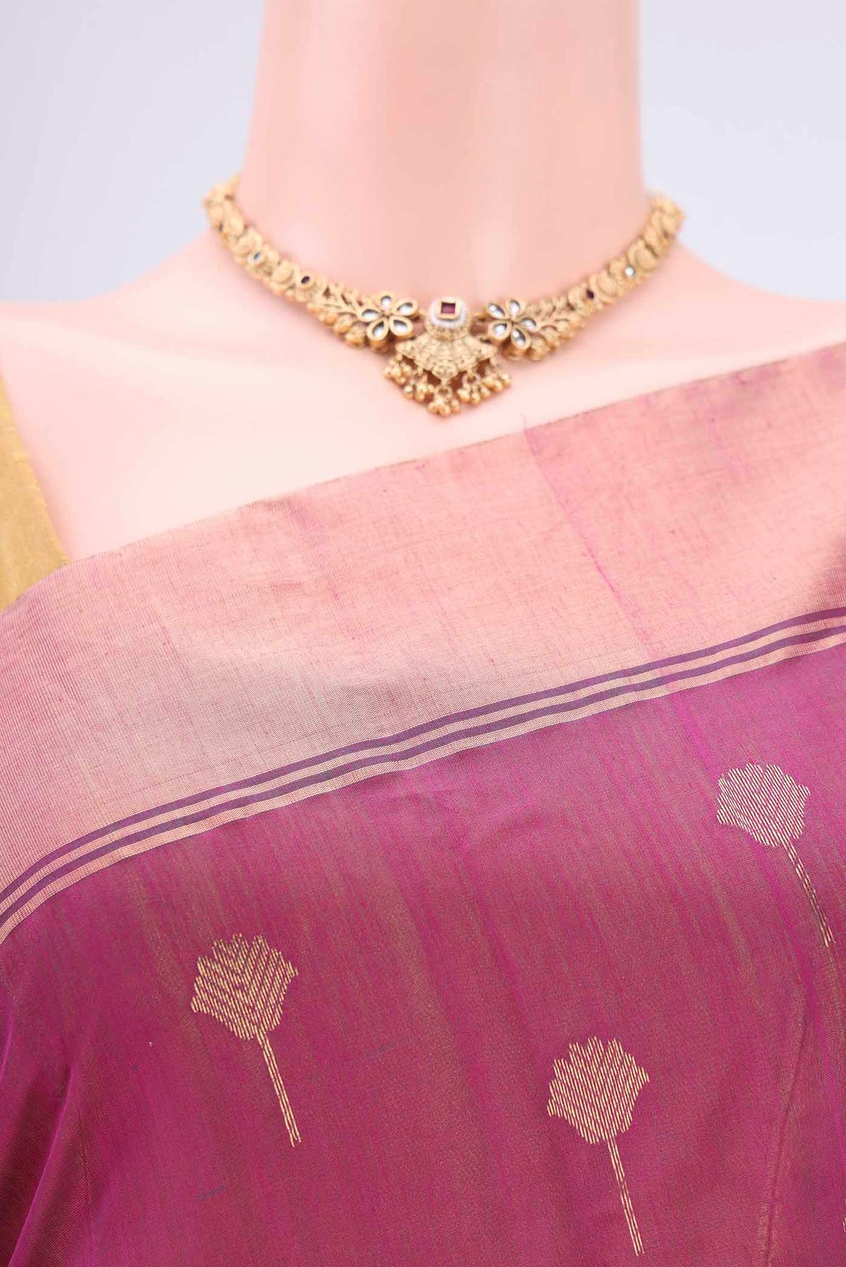 Border image of Magenta Chanderi Silk Cotton Saree with Zari Butta on the body and Zari Border. 