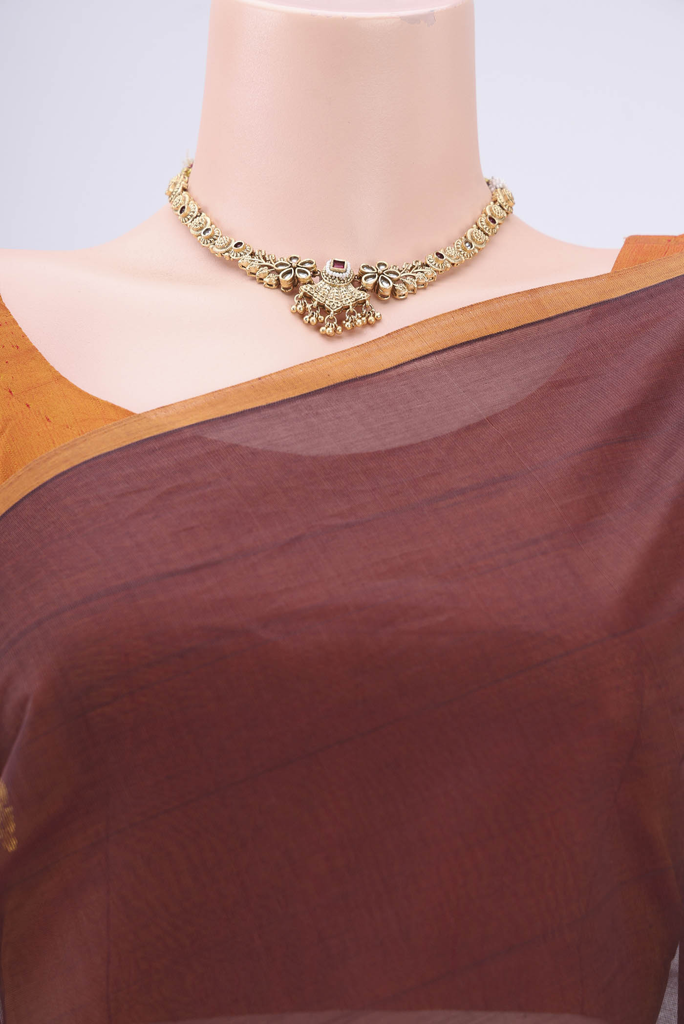 Border image of Brown Venkatagiri Cotton Saree with Zari Butta on the body and Zari Border. 
